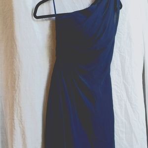 Full length one shoulder royal blue formal dress